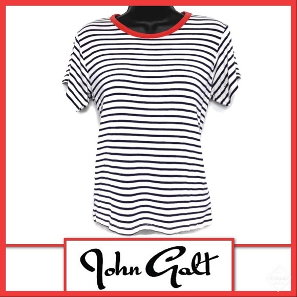 John Galt B&W Striped Tee w/ Red Trim Detail Sz OS - Picture 1 of 7